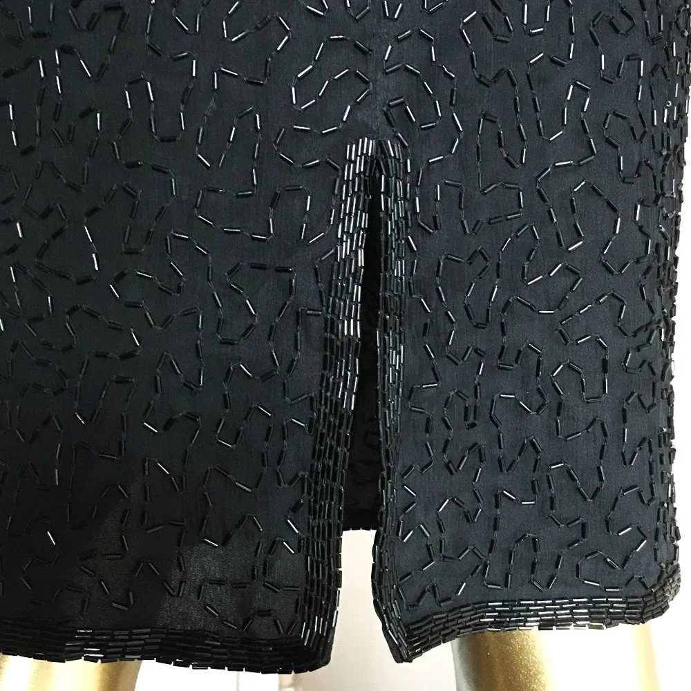 Vintage LAURENCE KAZAR Sleeveless Silk Beaded, Sequined, Embellished Dress - Picture 9 of 15